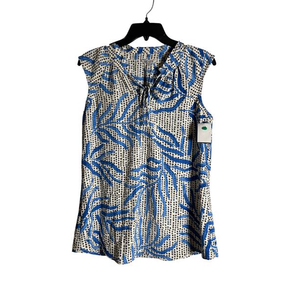 NIC+ZOE Top NWT $128 Sleeveless Blue Ivory Tan Size S - Picture 2 of 5